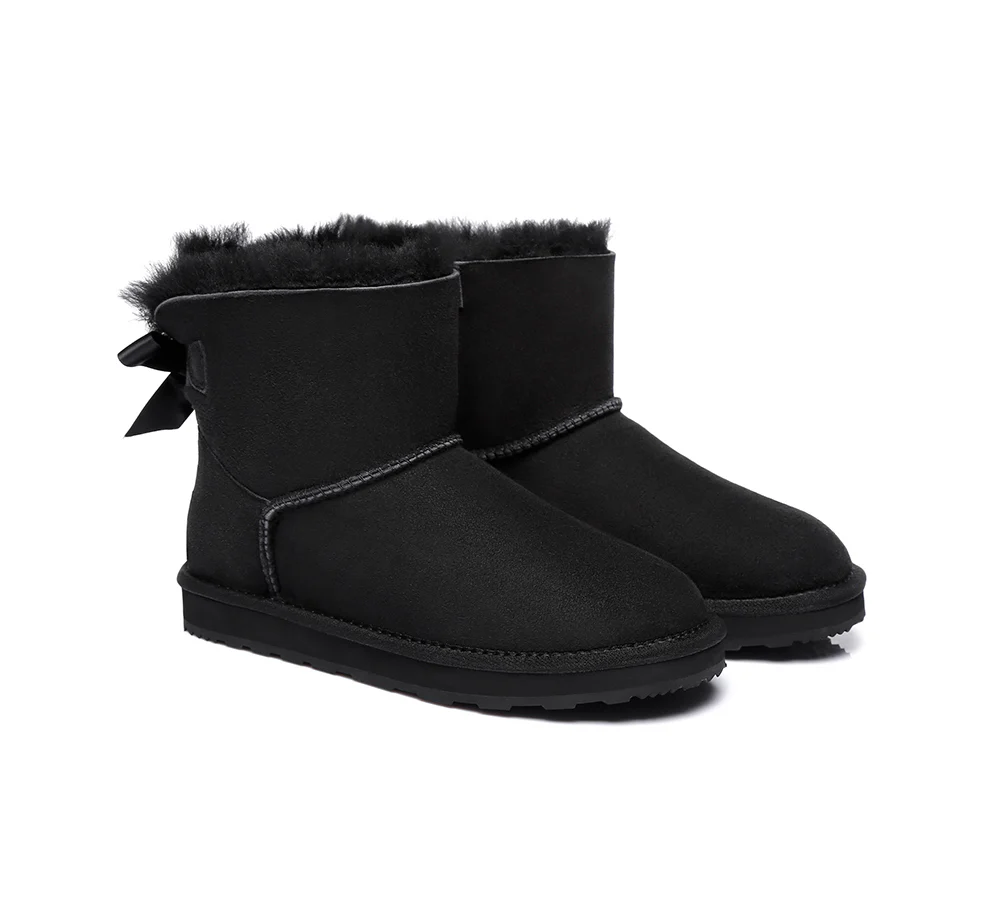Urban UGG? UGG Boots Women Double faced Sheepskin Wool Mini Back Bow