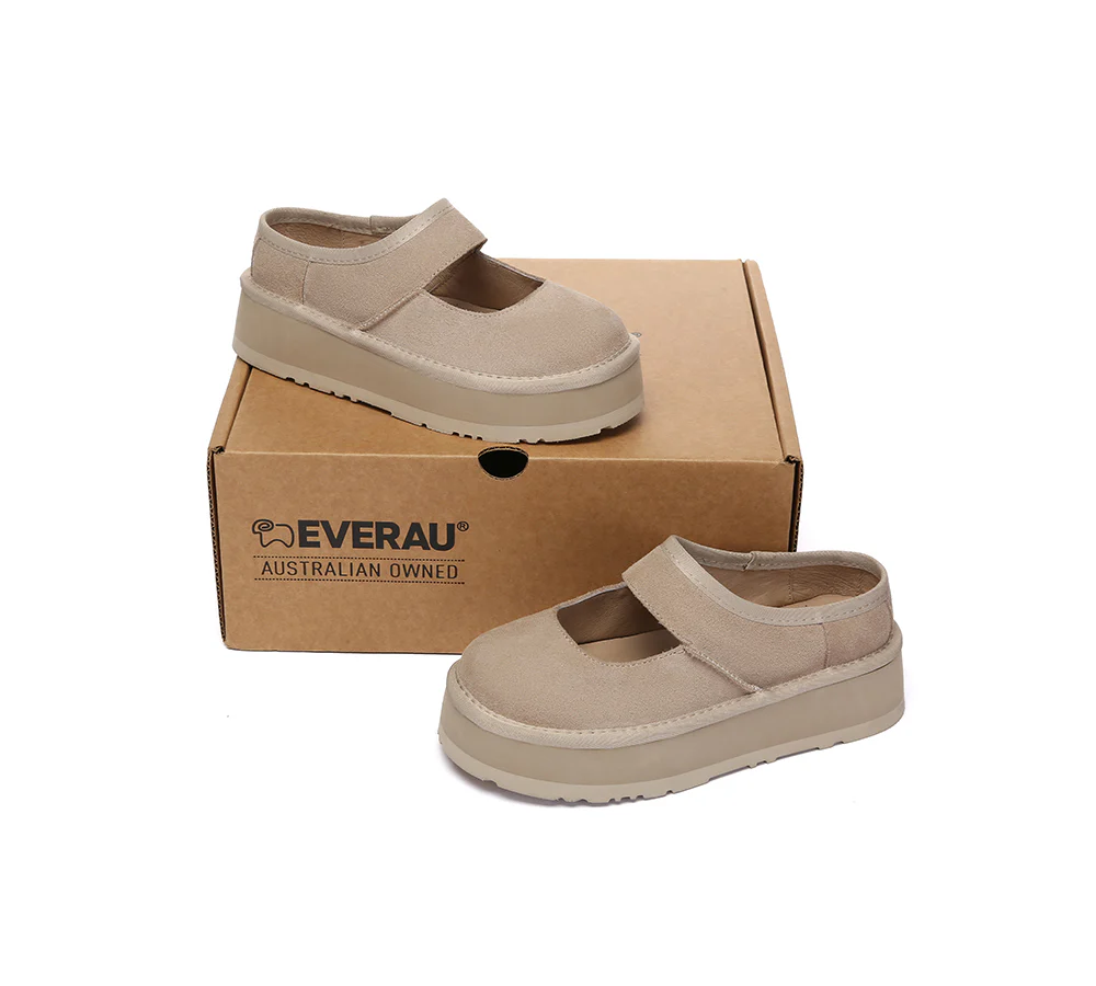 EVERAU? Women Leather Mary Jane Platform Sandals Moana