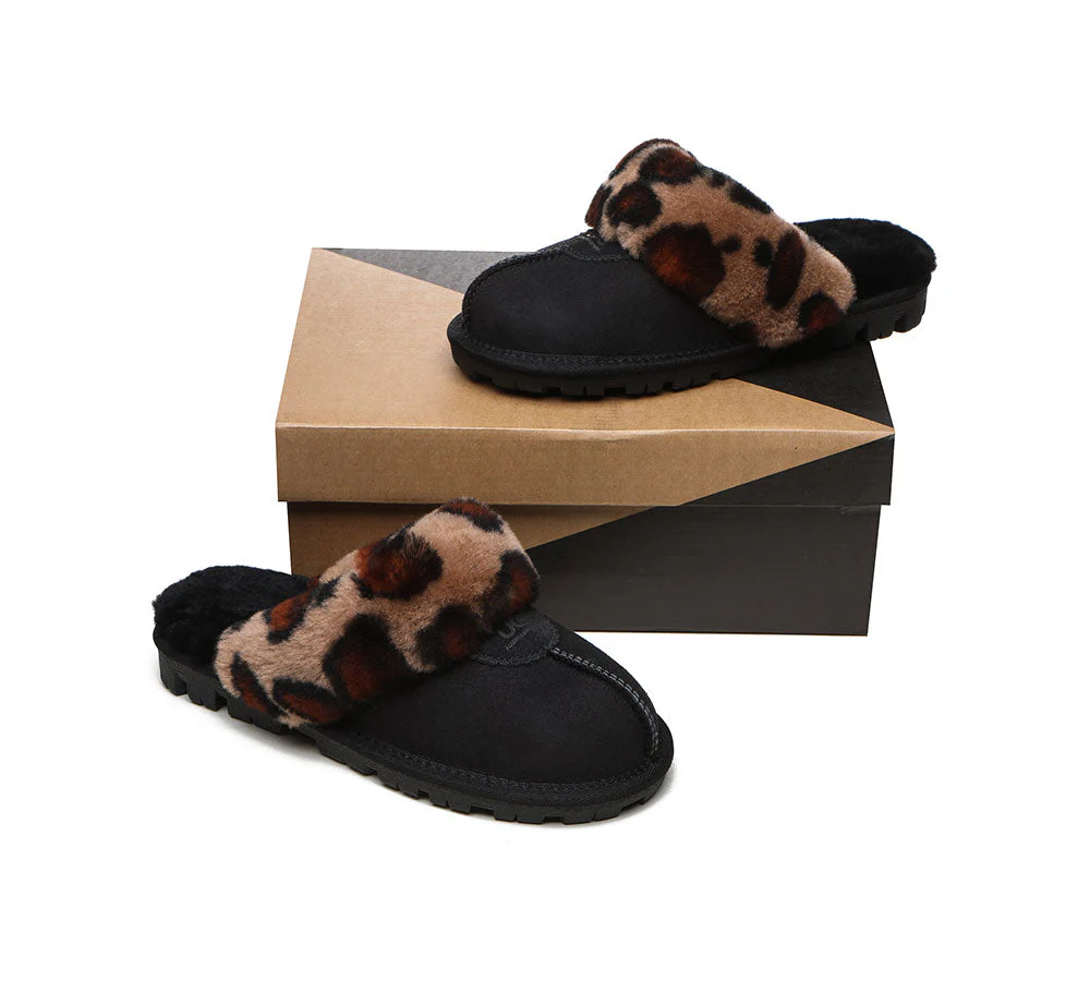 AUSTRALIAN SHEPHERD? UGG Slippers Women Double Face Sheepskin Wool Leopard Print