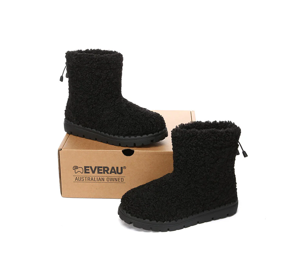 EVERAU? UGG Boots Sheepskin Wool Plush Drawstring Peggy