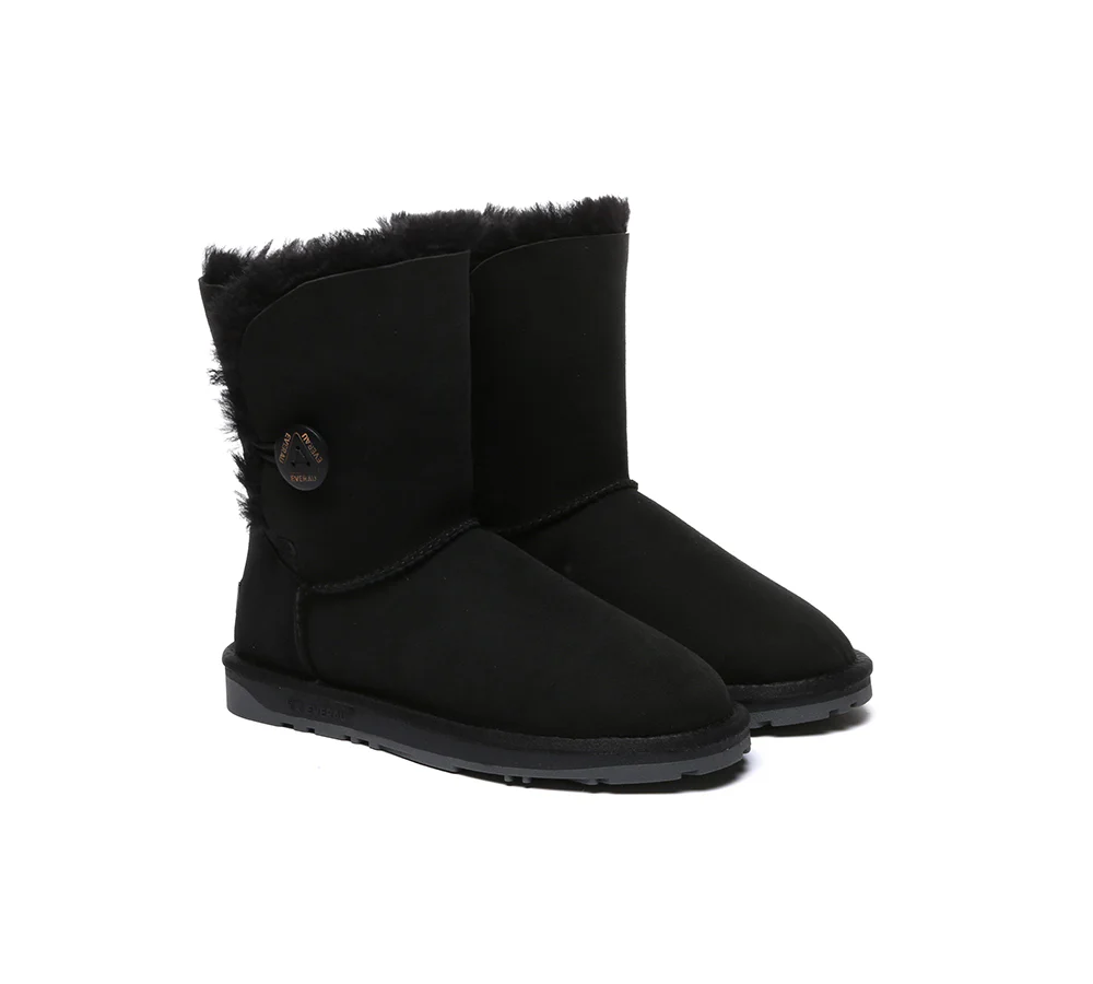 UGG EVERAU? UGG Boots Double Faced Sheepskin Wool Short Button