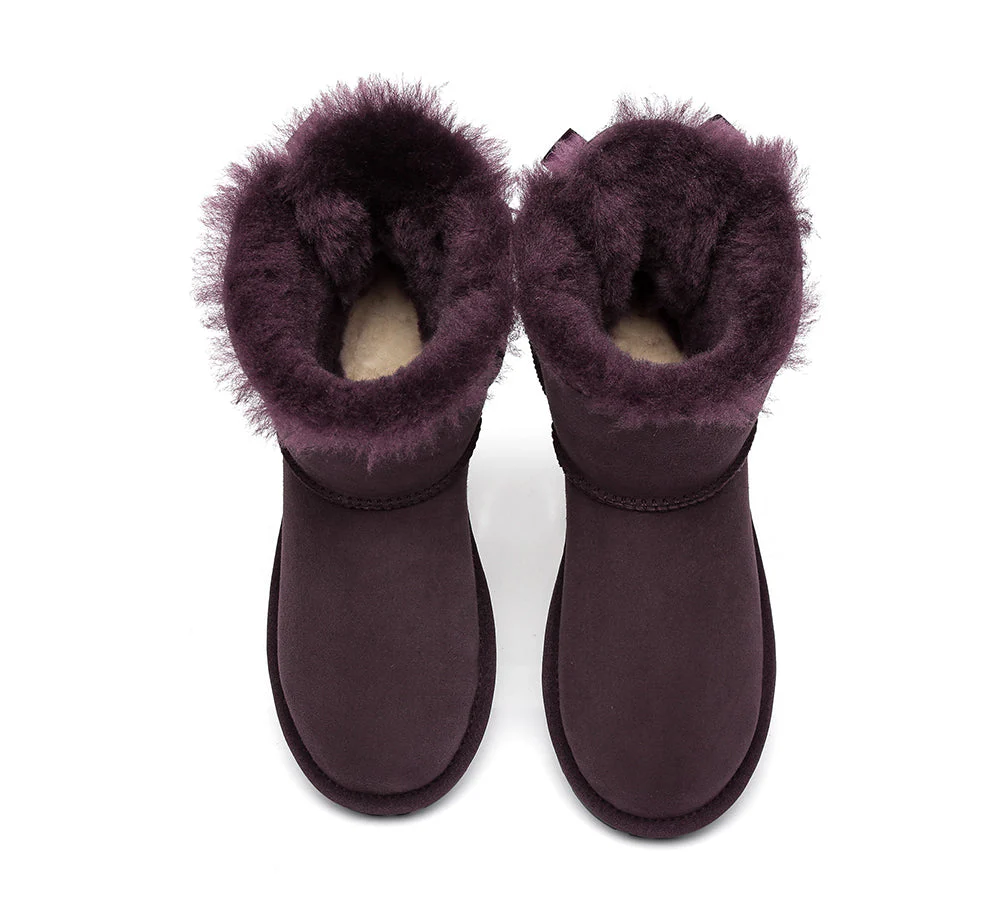 EVERAU? UGG Boots Women Sheepskin Wool Mini Single Back Bow