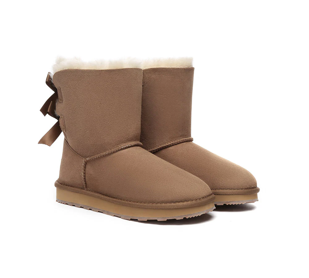 Urban UGG? UGG Boots Women Double faced Sheepskin Wool Short Back Bow