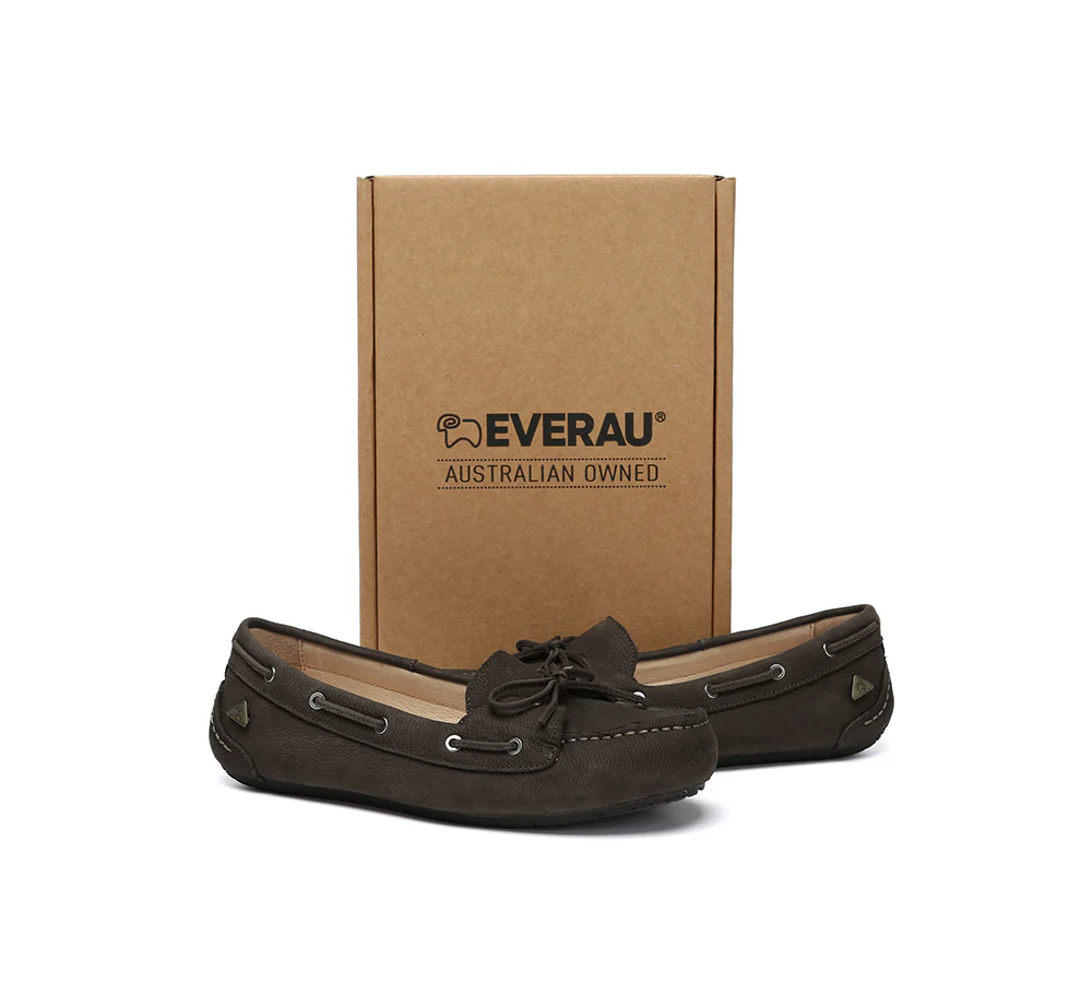 EVERAU? Women Leather Bow Casual Loafers Summer Moccasins Monty