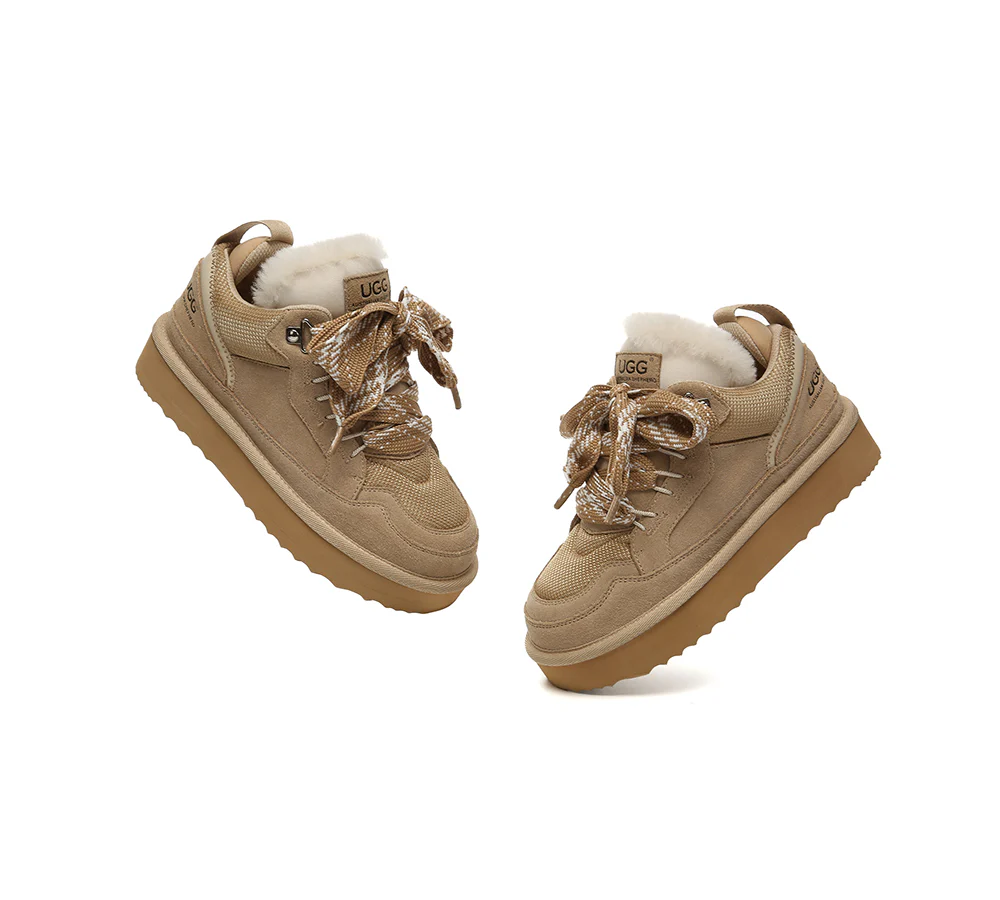 AUSTRALIAN SHEPHERD? UGG Boots Sheepskin Wool Lace Up Platform Sneakers Parkyr