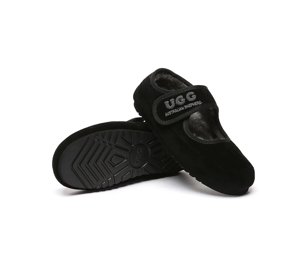 AUSTRALIAN SHEPHERD? UGG Slippers Sheepskin Wool Adjustable Strap Mary Jane Velvi