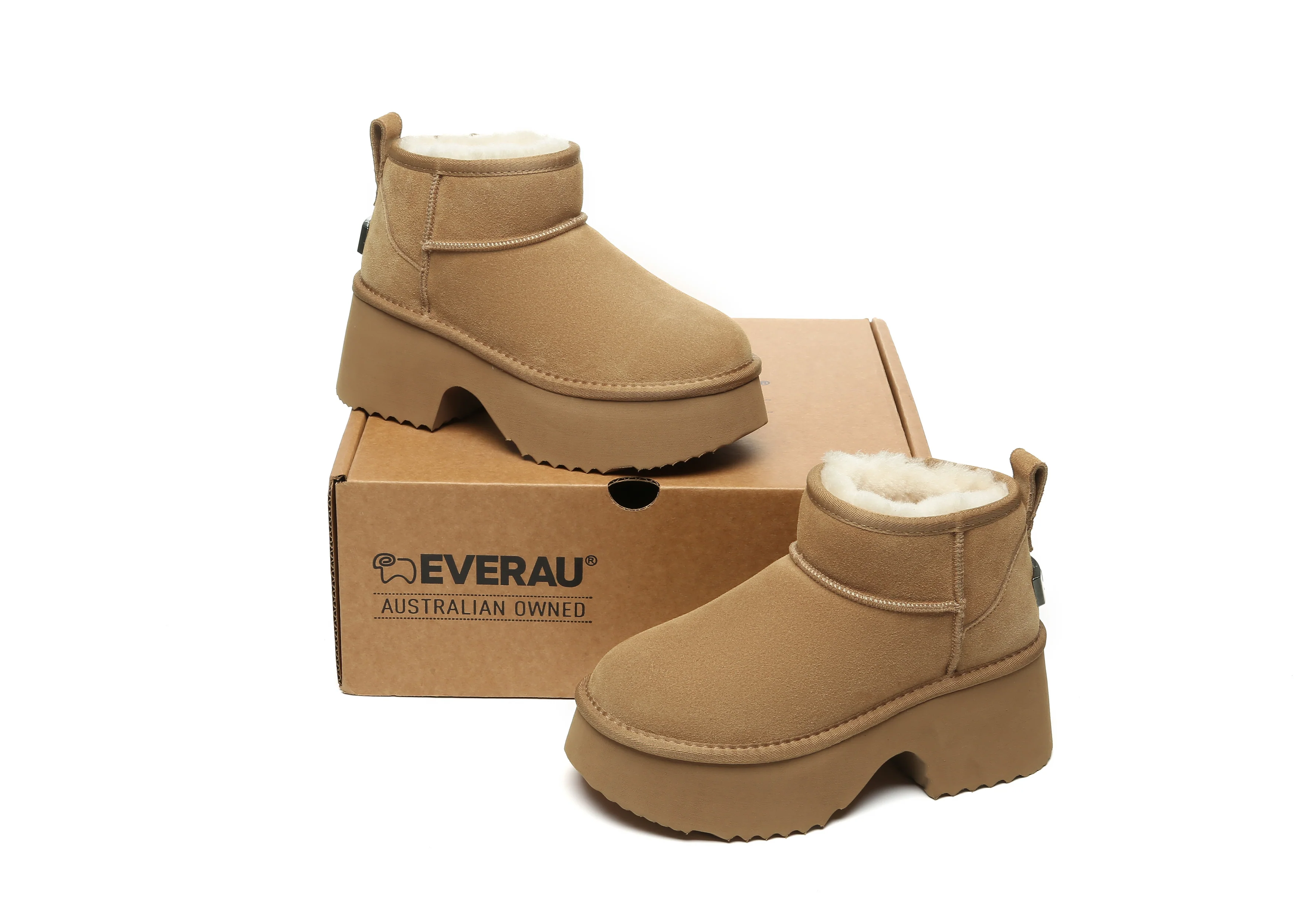 UGG EVERAU? UGG Boots Sheepskin Wool Ankle Chunky Platform Ariel