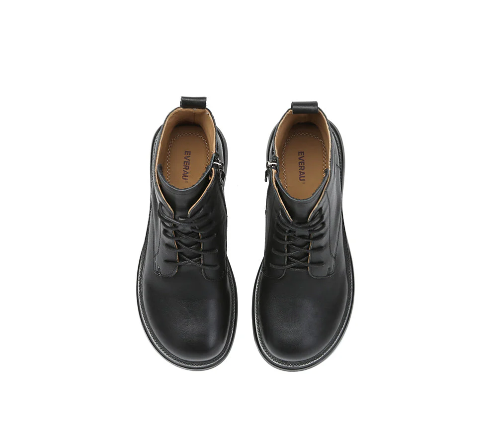 EVERAU? Women Leather Lace Up Zipper Ankle Boots Gabriela