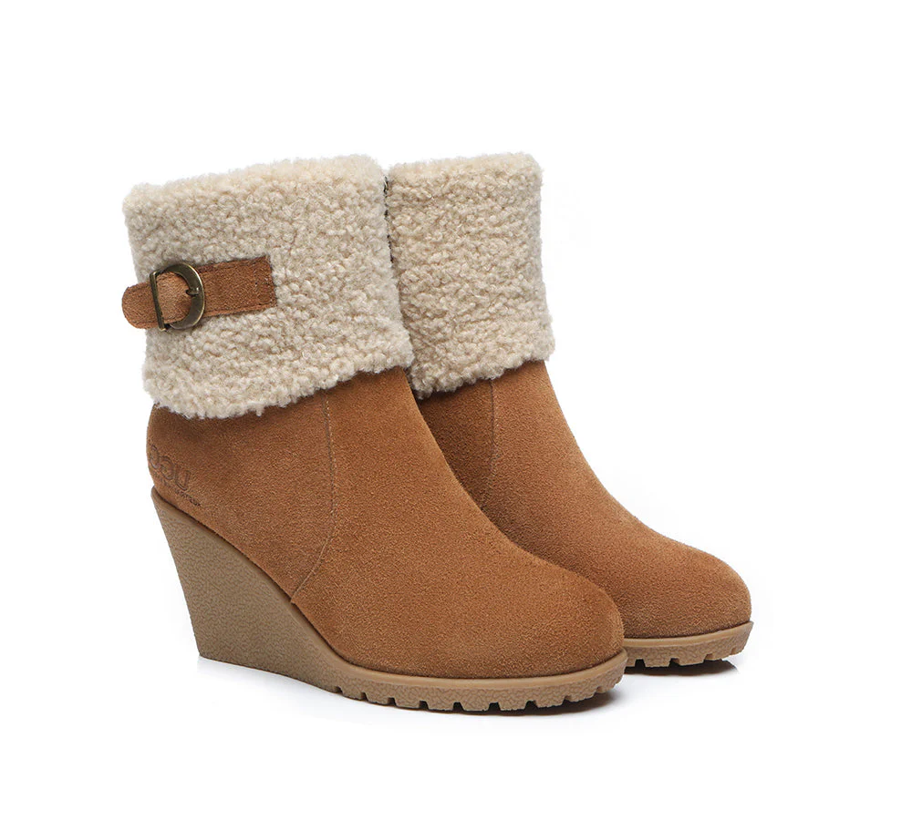 AUSTRALIAN SHEPHERD? UGG Boots Women Sheepskin Shearling Zipper Wedge Joanna
