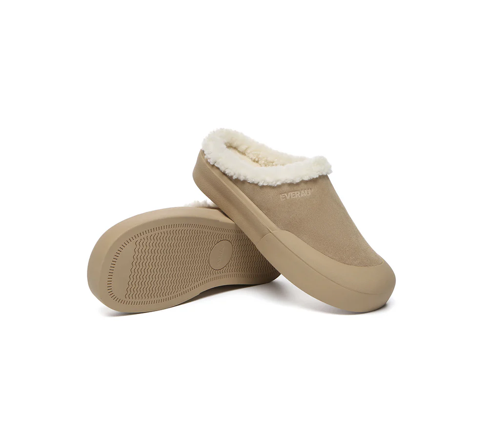 EVERAU? UGG Slippers Sheepskin Wool Scuff Staney