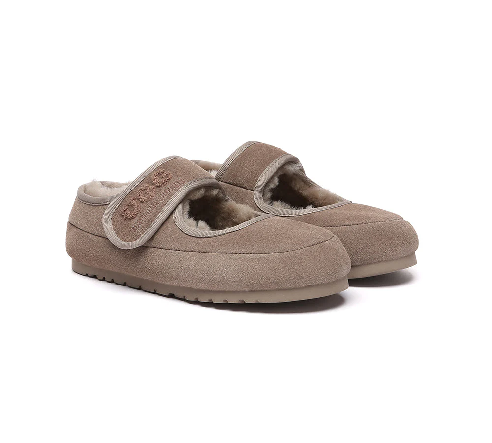 AUSTRALIAN SHEPHERD? UGG Slippers Sheepskin Wool Adjustable Strap Mary Jane Velvi