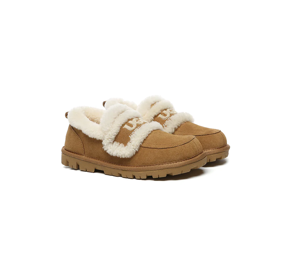 AUSTRALIAN SHEPHERD? UGG Slippers Women Sheepskin Wool Ankle Rilee Loafers