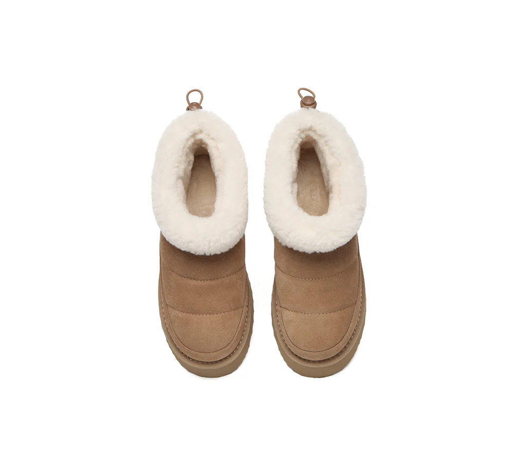 UGG EVERAU? UGG Boots Women Sheepskin Wool Drawstring Platform Payton