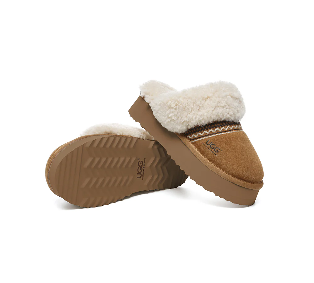 AUSTRALIAN SHEPHERD? UGG Slippers Sheepskin Wool Knitted Platform Isle