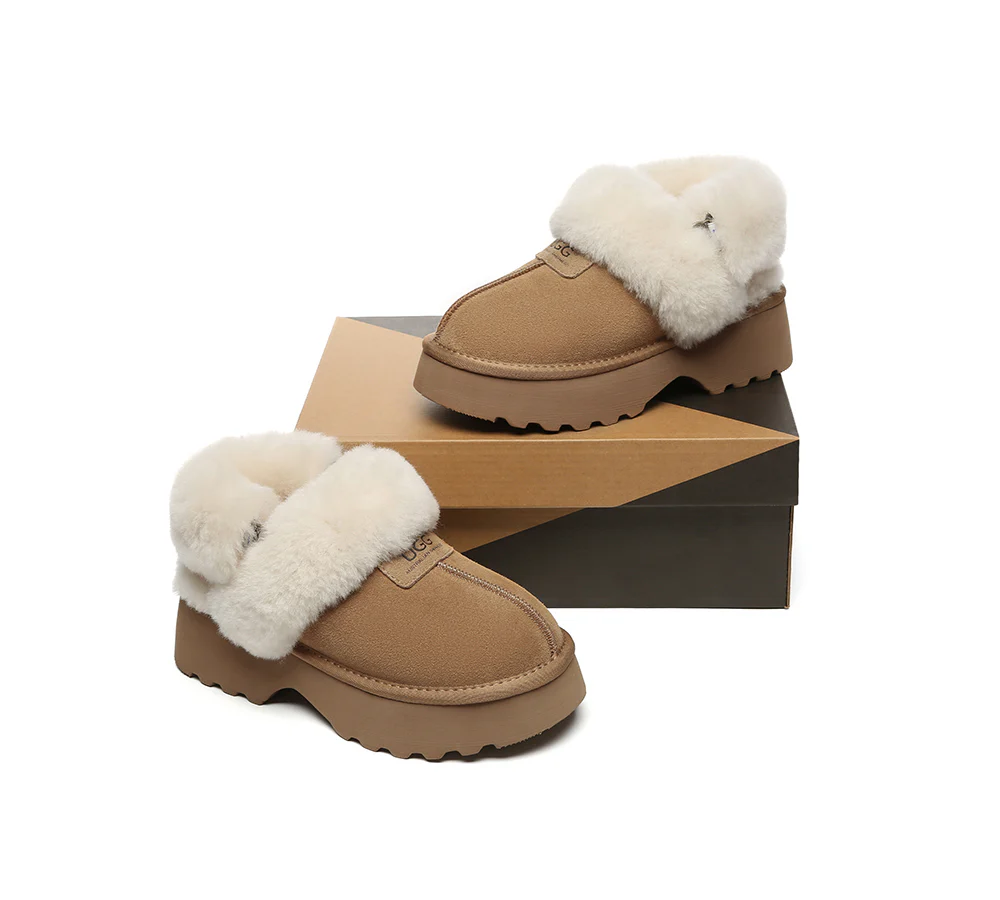 AUSTRALIAN SHEPHERD? UGG Slippers Women Removable Wool Strap Slingback Chunky Platform Muna
