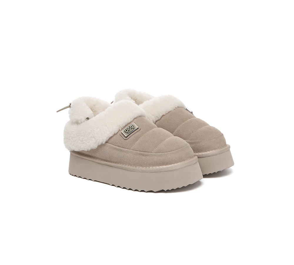 UGG EVERAU? UGG Slippers Women Removable Wool Strap Drawstring Slingback Platform Paige