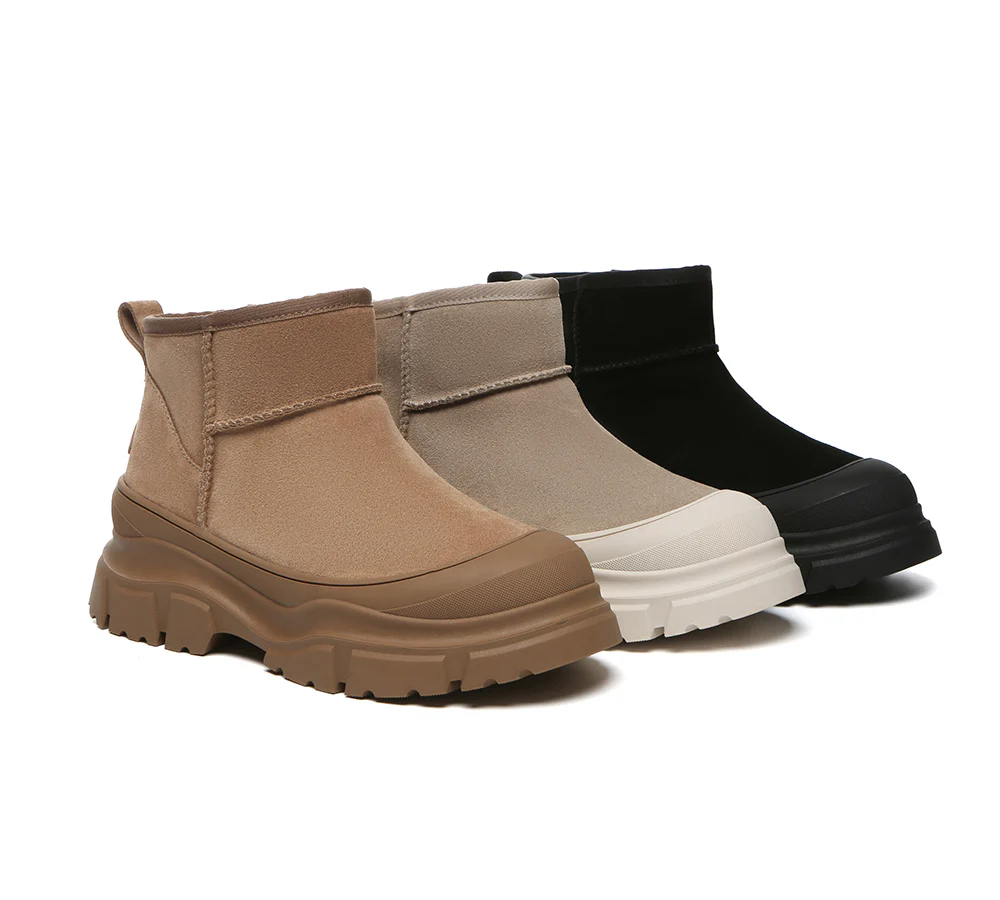 EVERAU? UGG Boots Sheepskin Wool Ankle Chunky Platform Mouni