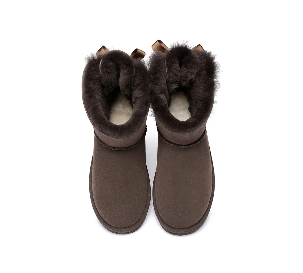 Urban UGG? UGG Boots Women Double faced Sheepskin Wool Mini Back Bow