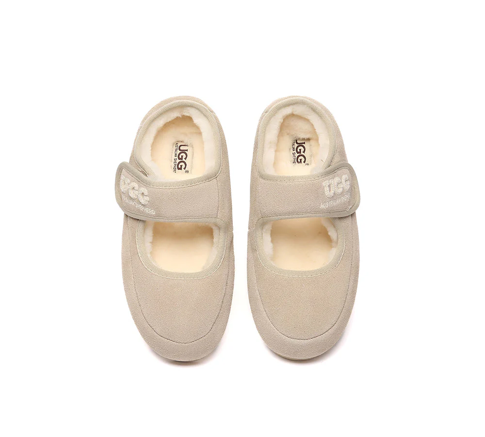 AUSTRALIAN SHEPHERD? UGG Slippers Sheepskin Wool Adjustable Strap Mary Jane Velvi