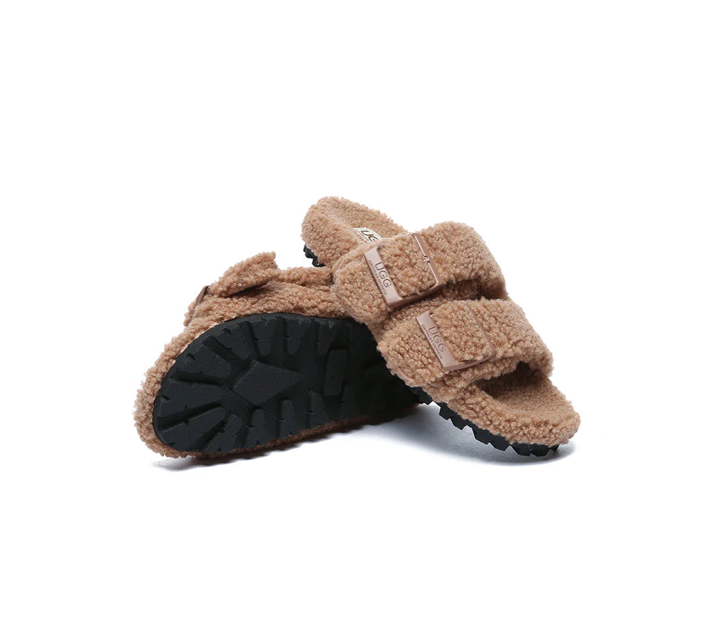 AUSTRALIAN SHEPHERD? UGG Women Shearling Buckle Sandal Slides Jennie