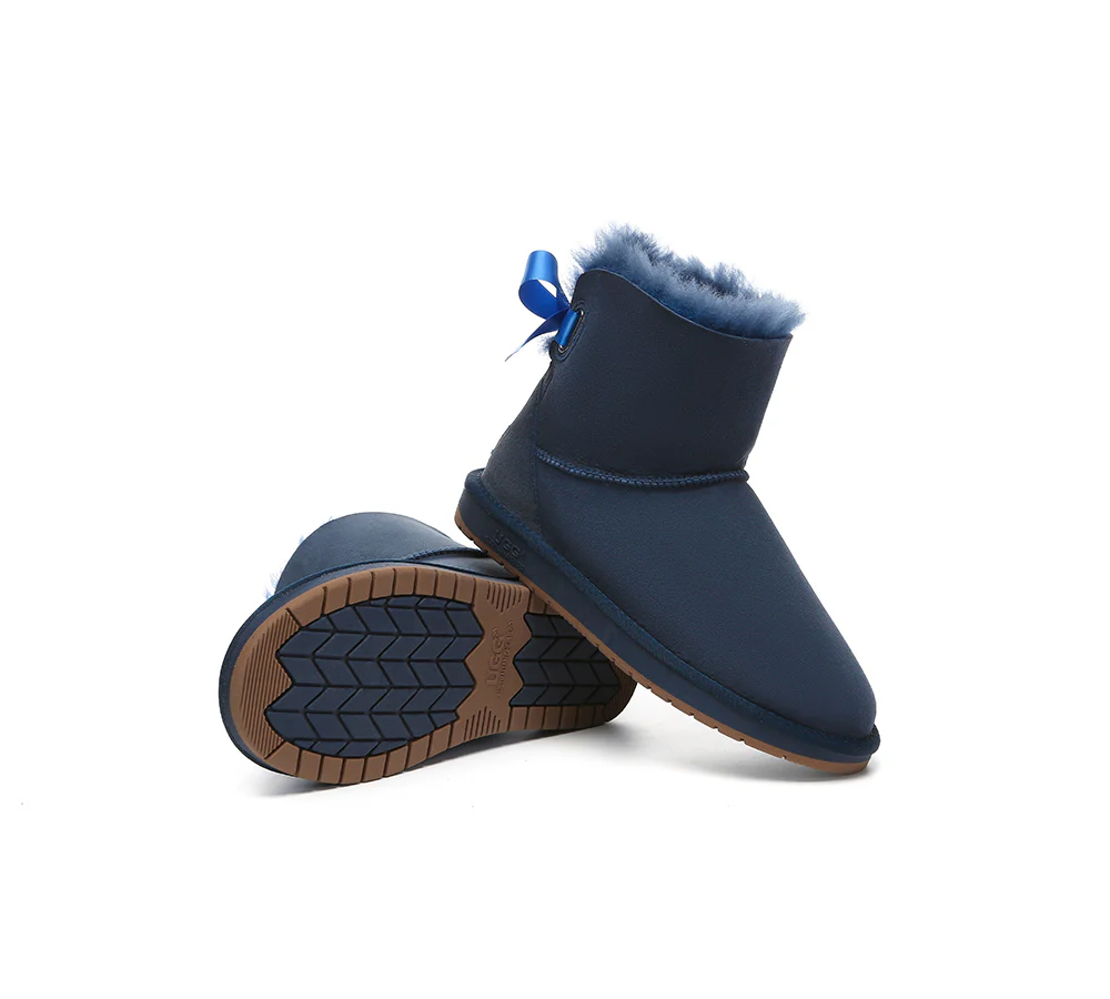 UGG EXPRESS? Beyond Blue UGG Boots Sheepskin Wool Mini Back Bow