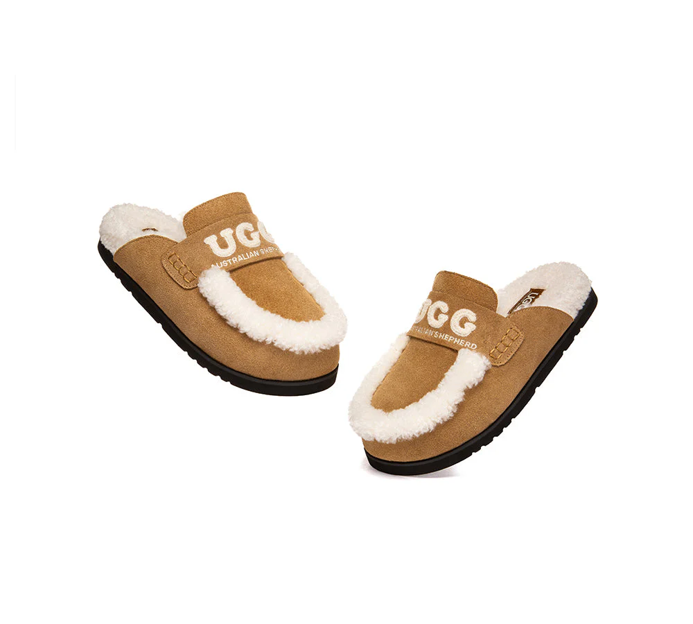 AUSTRALIAN SHEPHERD? UGG Slippers Women Sheepskin Wool Shearling Lora