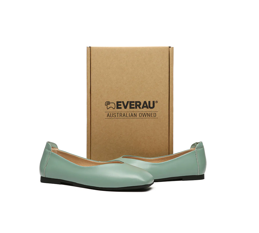 EVERAU? Women Leather Square Toe Ballet Flats Linda