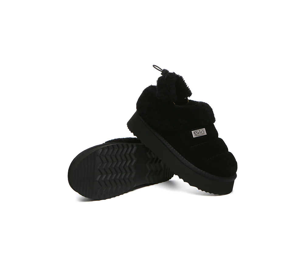 UGG EVERAU? UGG Slippers Women Removable Wool Strap Drawstring Slingback Platform Paige