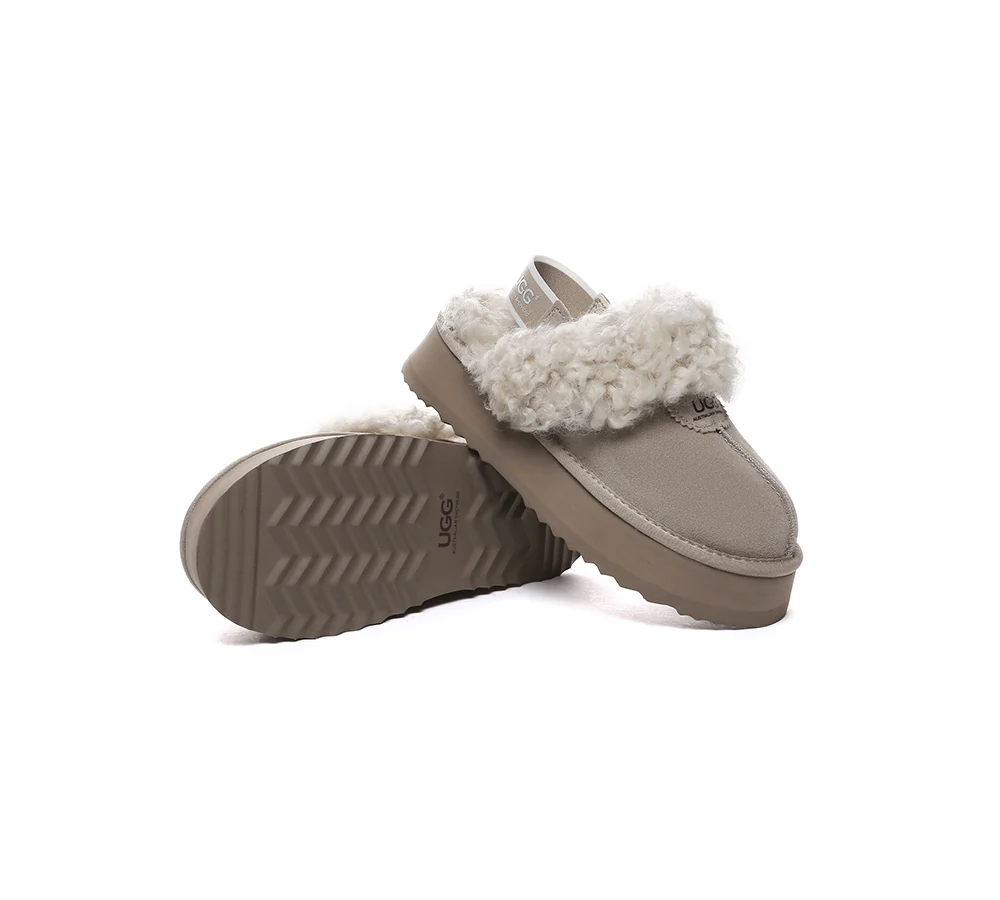 AUSTRALIAN SHEPHERD? 2-Way Style UGG Slippers Women Removable Strap Slingback Platform Waffle Curly