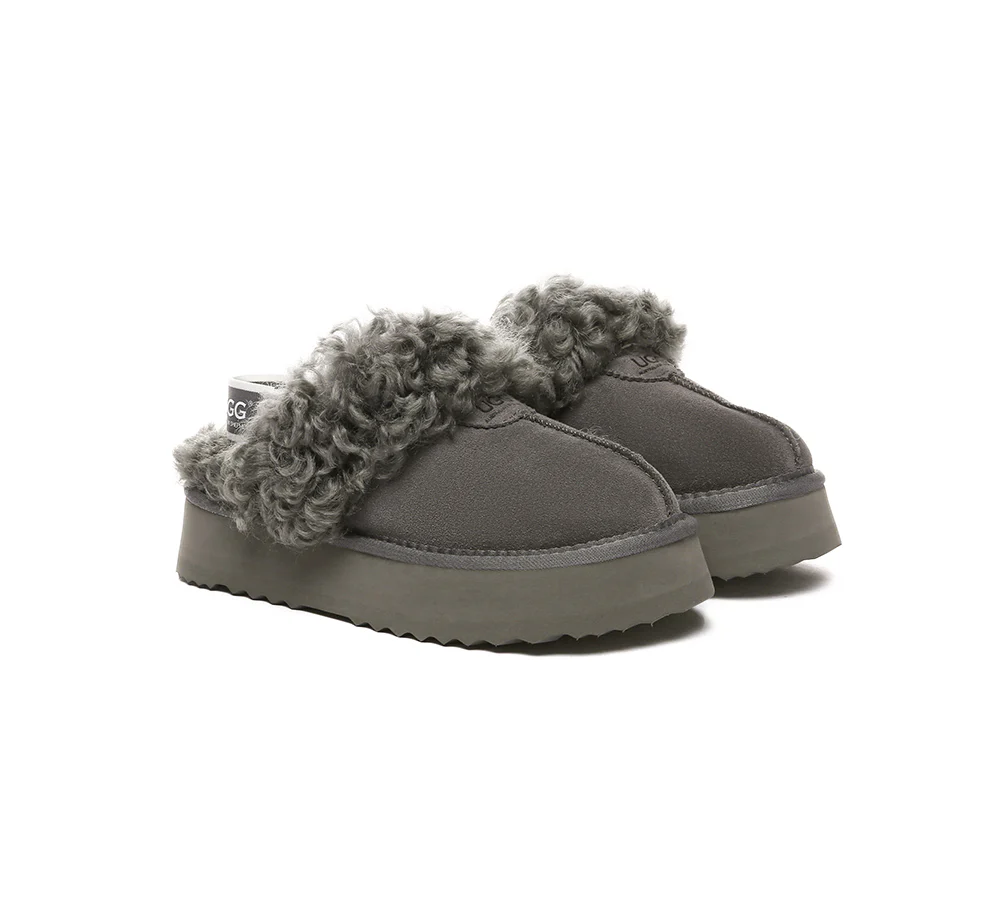 AUSTRALIAN SHEPHERD? 2-Way Style UGG Slippers Women Removable Strap Slingback Platform Waffle Curly