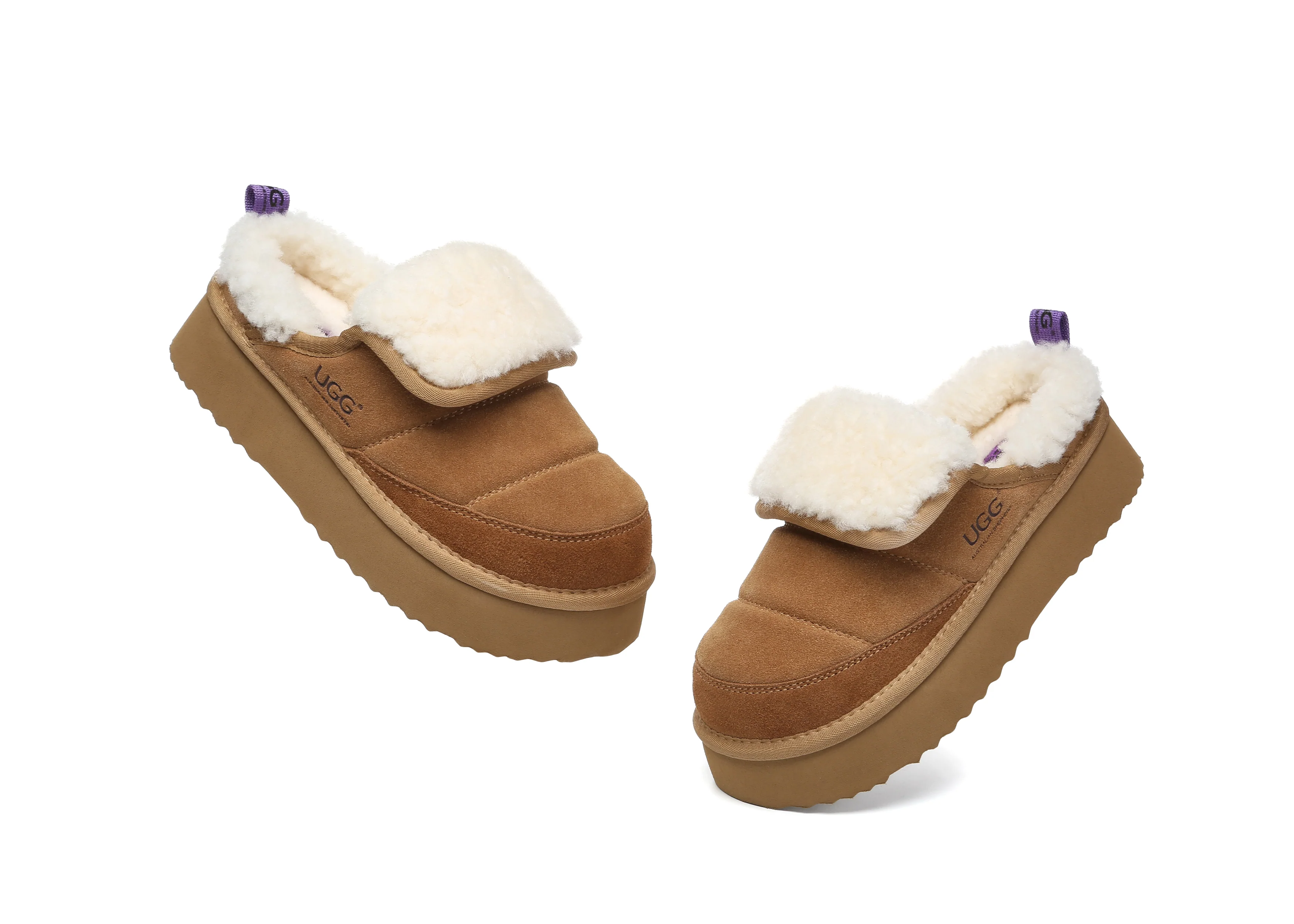 AUSTRALIAN SHEPHERD? UGG Slippers Sheepskin Wool Platform Theia