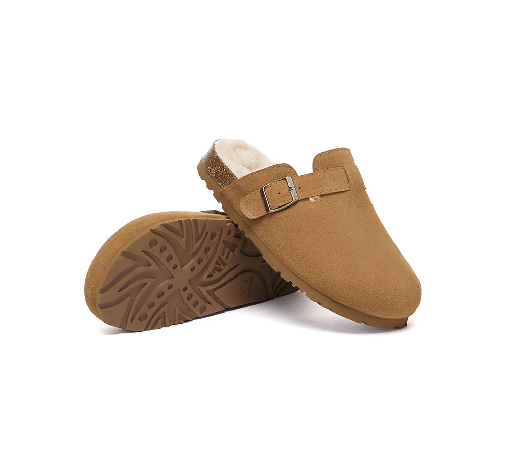 EVERAU? UGG Slippers Sheepskin Wool Adjustable Strap Clog Hazco