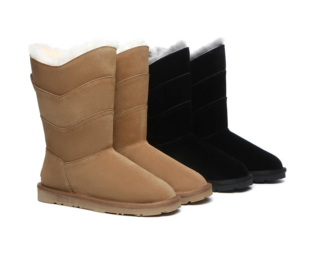 EVERAU? UGG Boots Women Premium Australian Sheepskin Wool Tall Swanston 3 Panel