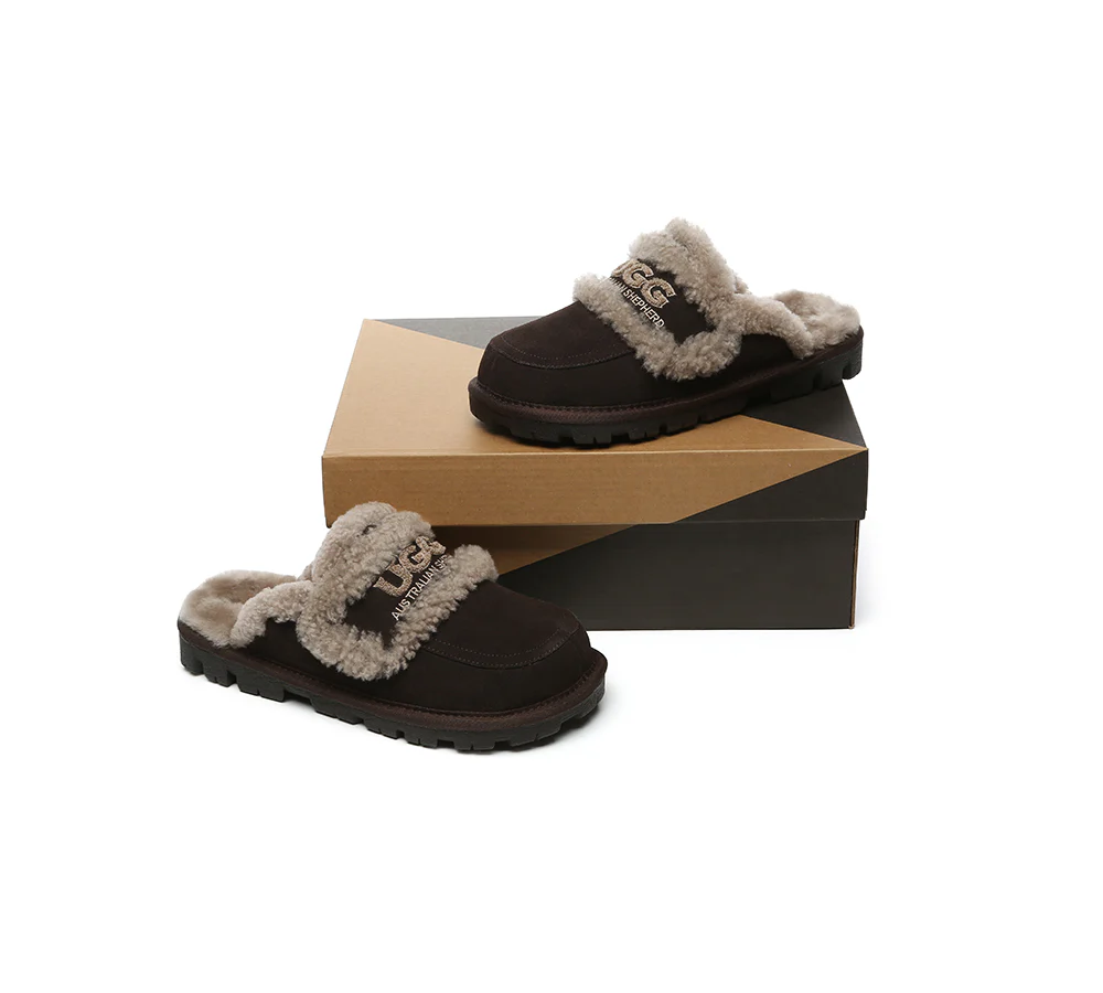 AUSTRALIAN SHEPHERD? UGG Slippers Women Sheepskin Wool Shearling Lined Rilee