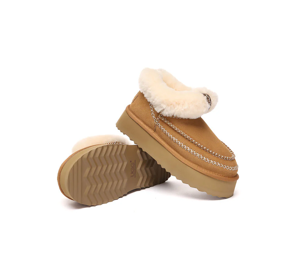 AUSTRALIAN SHEPHERD? UGG Boots Women Sheepskin Wool Collar Ankle Platform Mini Santana