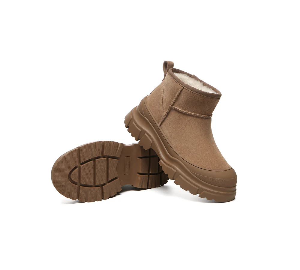 EVERAU? UGG Boots Sheepskin Wool Ankle Chunky Platform Mouni