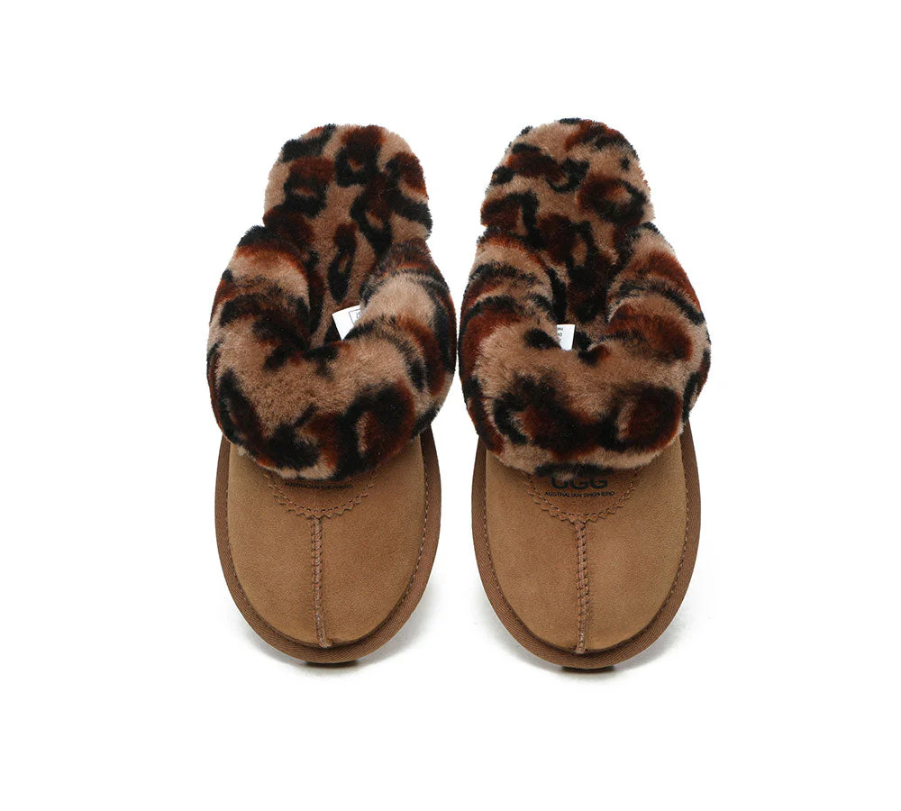 AUSTRALIAN SHEPHERD? UGG Slippers Women Double Face Sheepskin Wool Leopard Print