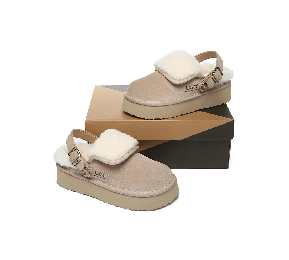 AUSTRALIAN SHEPHERD? UGG Slippers Sheepskin Wool Slingback Platform Tenley
