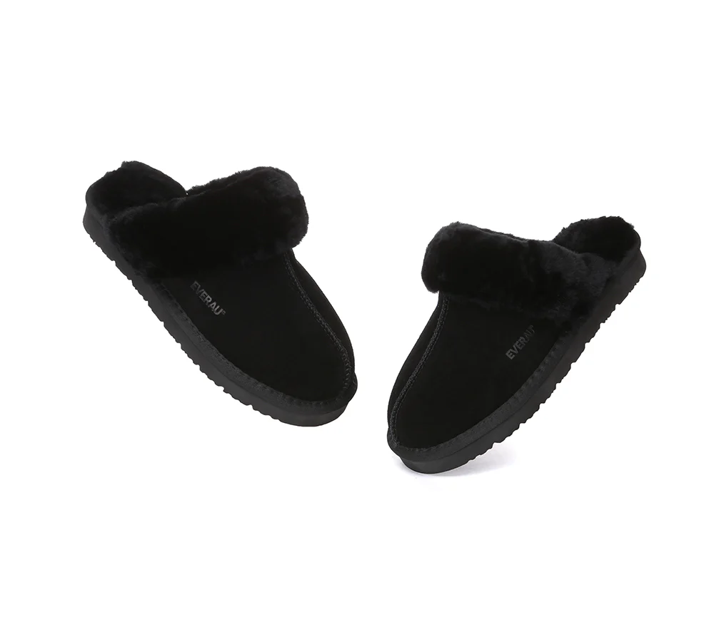 EVERAU? UGG Slippers Sheepskin Wool Suede Scuff Muffin