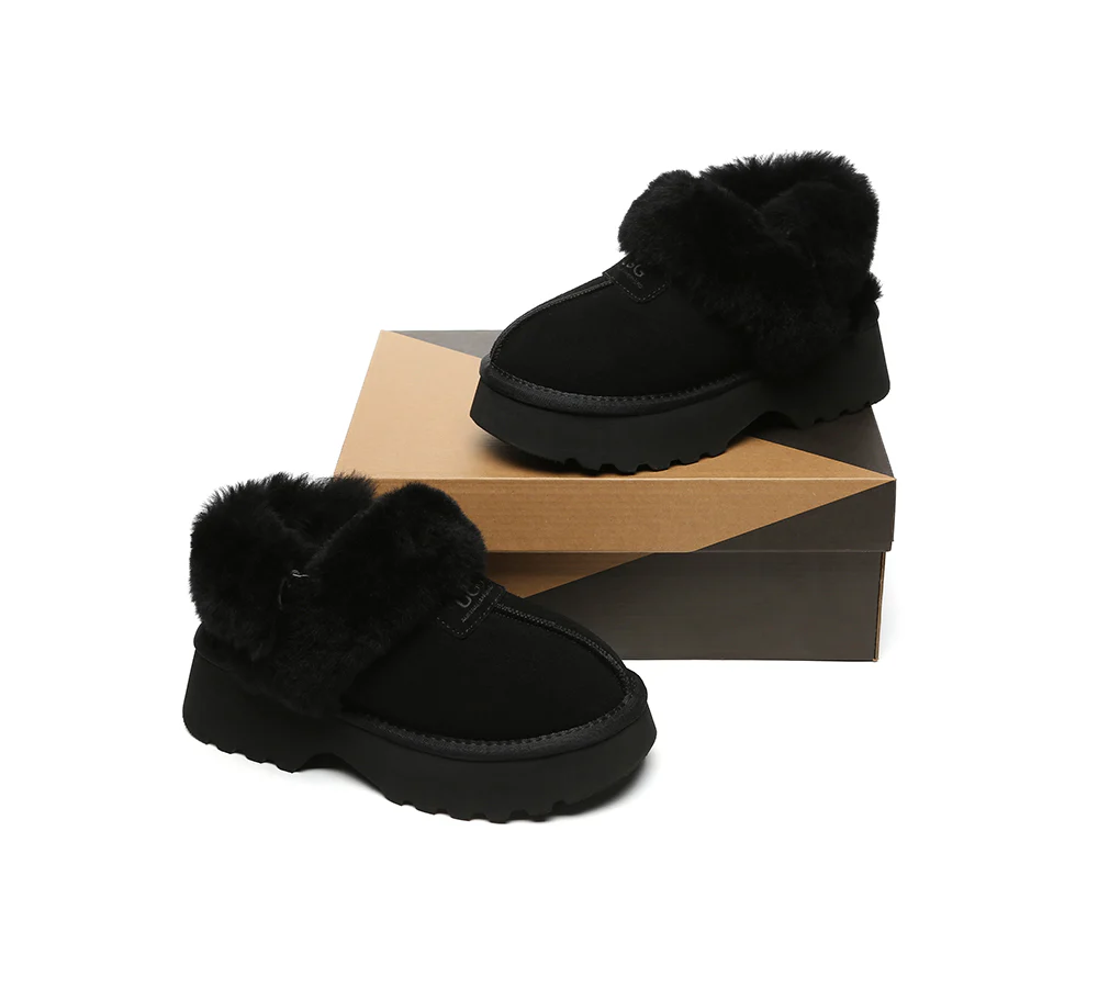 AUSTRALIAN SHEPHERD? UGG Slippers Women Removable Wool Strap Slingback Chunky Platform Muna