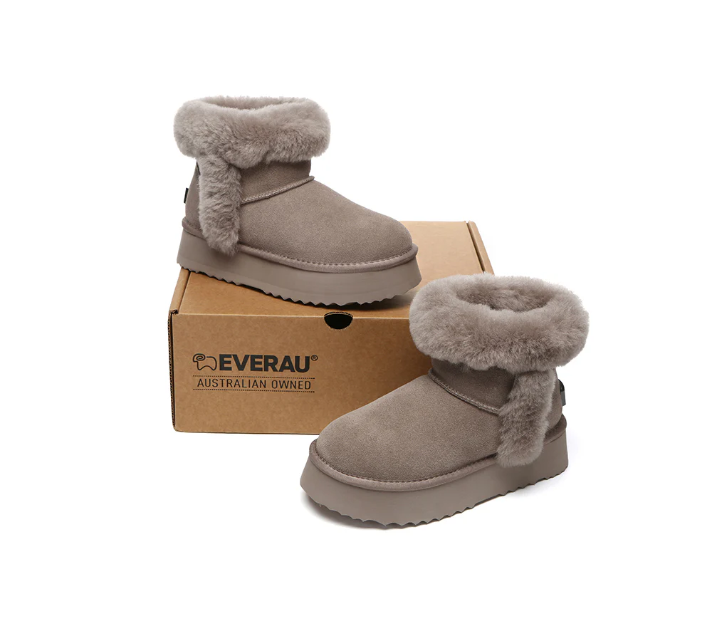 UGG EVERAU? UGG Boots Women Sheepskin Wool Shearling Lined Mini Platform Kazzi