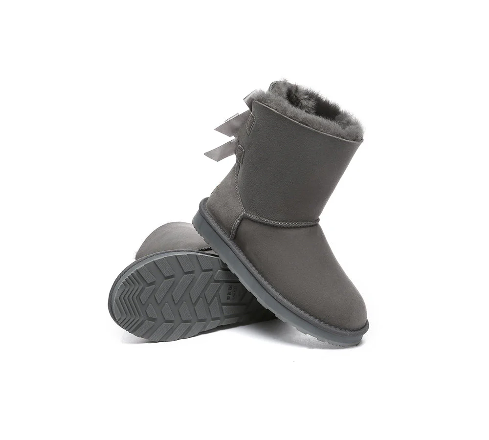 Urban UGG? UGG Boots Women Double faced Sheepskin Wool Short Back Bow