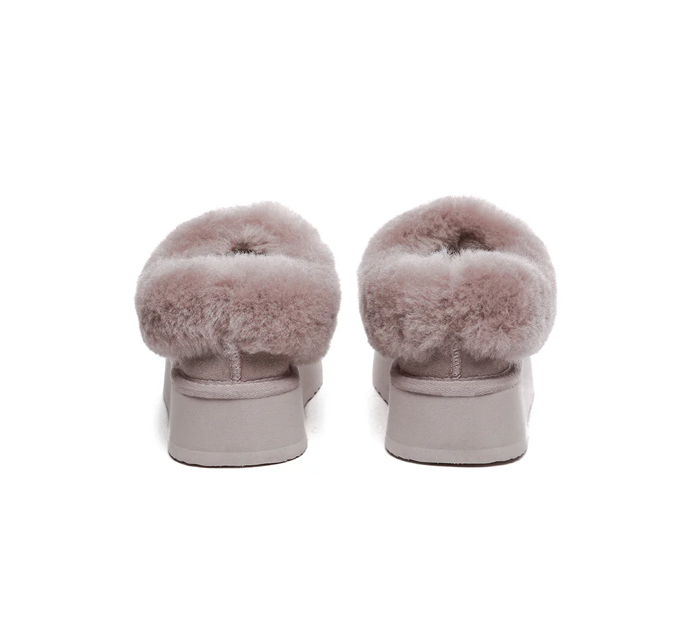 UGG EVERAU? UGG Slippers Women Sheepskin Wool Collar Ankle Platform Gabri
