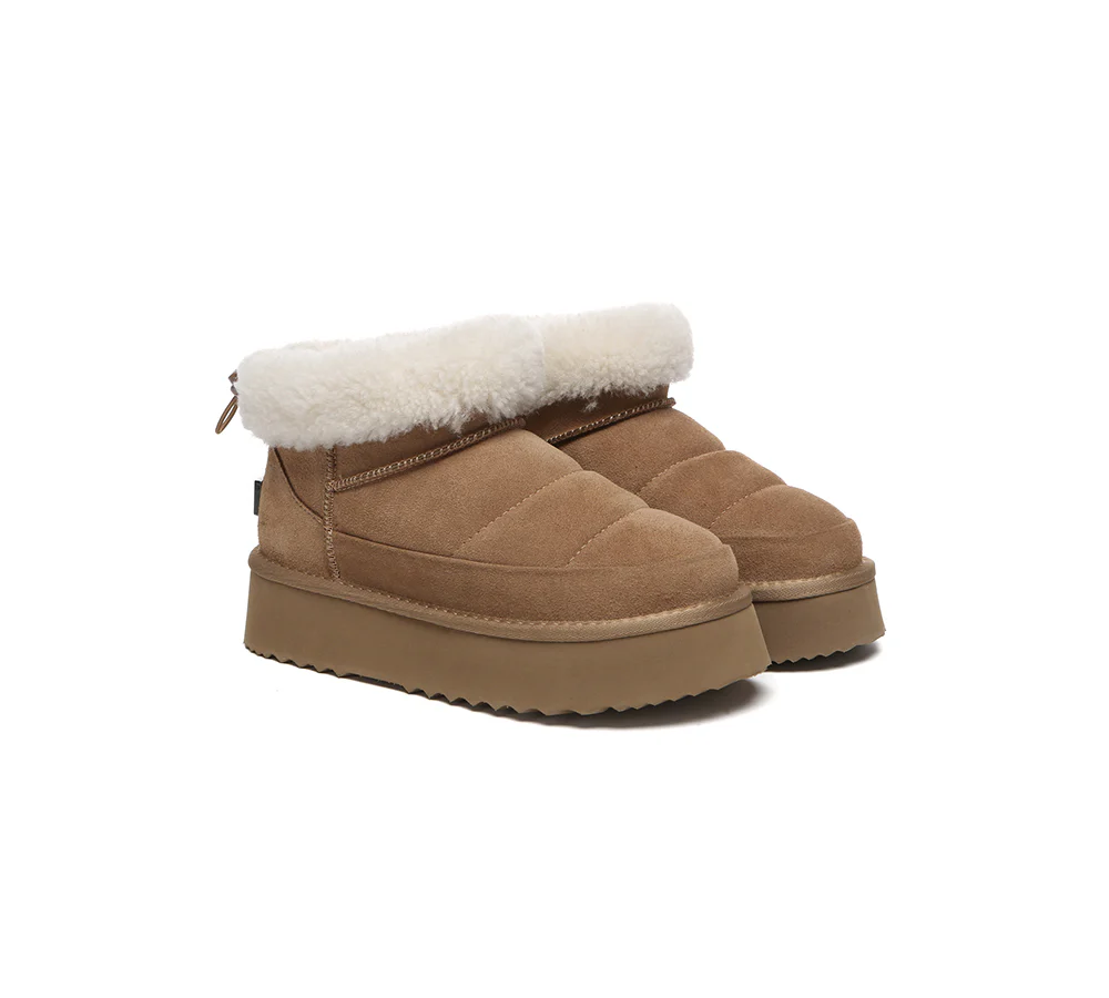UGG EVERAU? UGG Boots Women Sheepskin Wool Drawstring Platform Payton