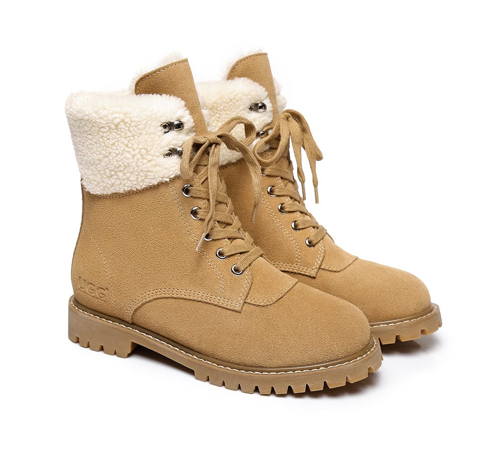 AUSTRALIAN SHEPHERD? UGG Boots Women Sheepskin Wool Lace Up Chunky Mina