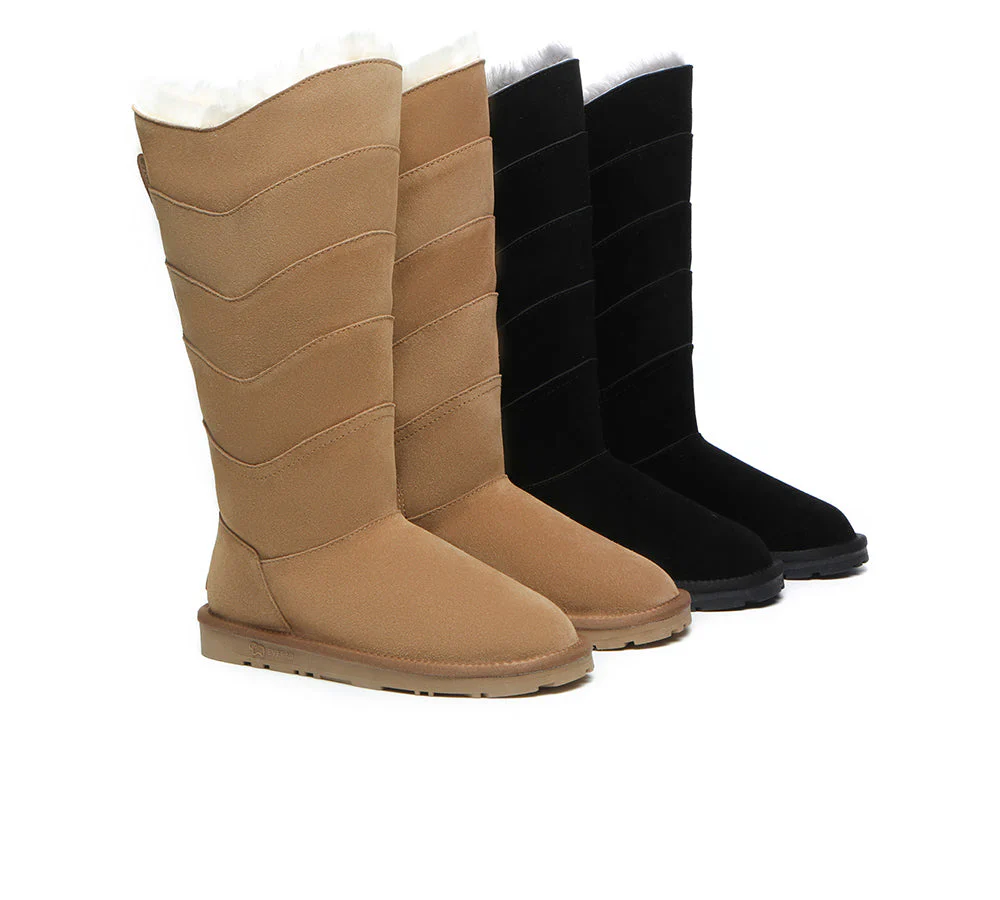 EVERAU? UGG Boots Women Premium Australian Sheepskin Wool Knee High Zipper Swanston 5 Panel