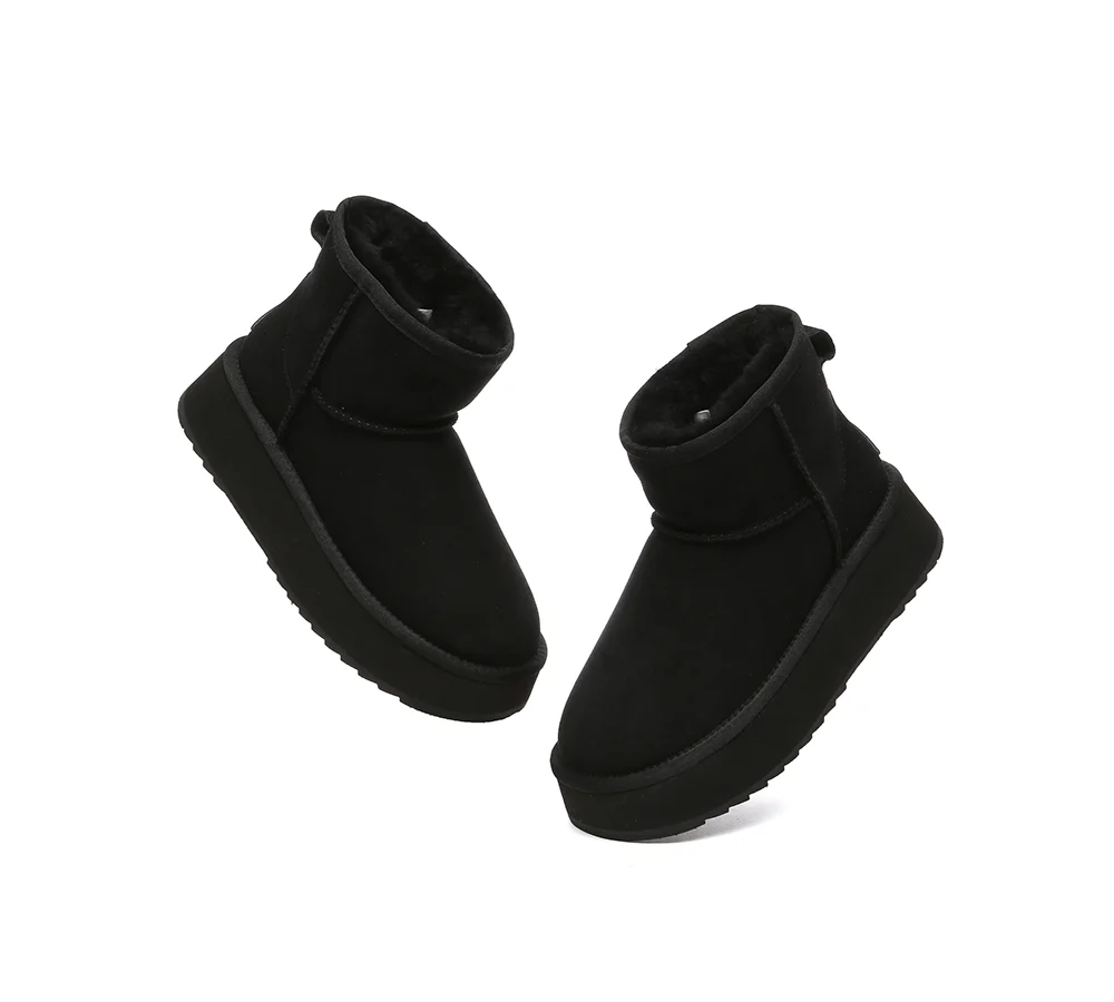 EVERAU? UGG Boots Sheepskin Wool Ankle Platform Thick Bottom Mini Classic