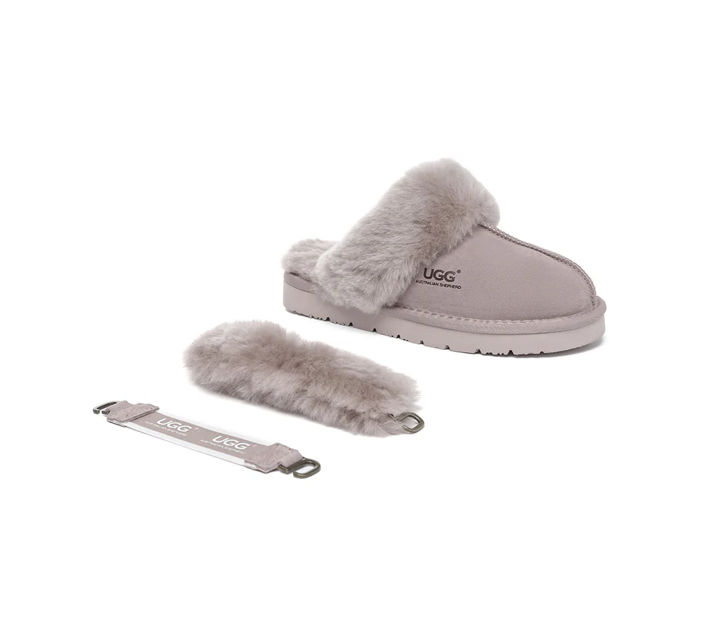 AUSTRALIAN SHEPHERD? UGG Slippers Women Removable Wool Strap Slingback Muffin Fluffy