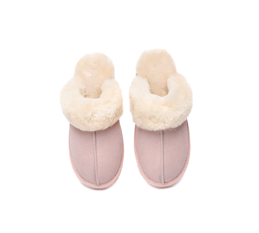 EVERAU? UGG Slippers Sheepskin Wool Suede Scuff Muffin