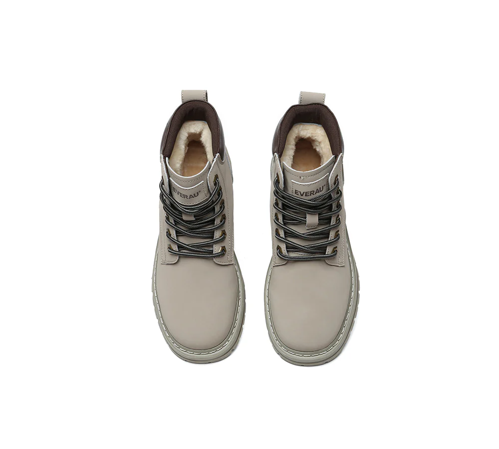 EVERAU? UGG Boots Women Leather Sheepskin Wool Lace Up Chunky Aubrey